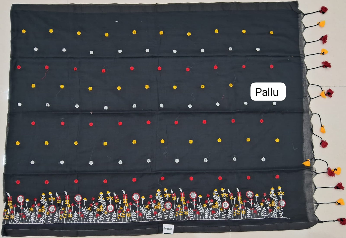 Black Khadhi Cotton Saree pallu