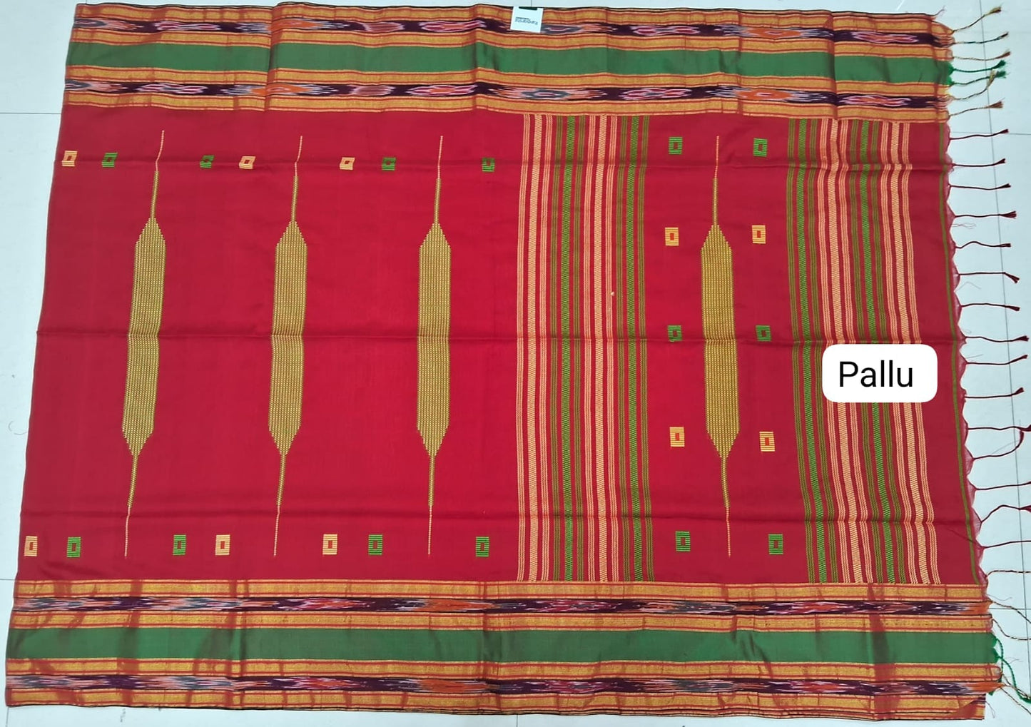 Fire Red Khadhi Cotton Saree pallu