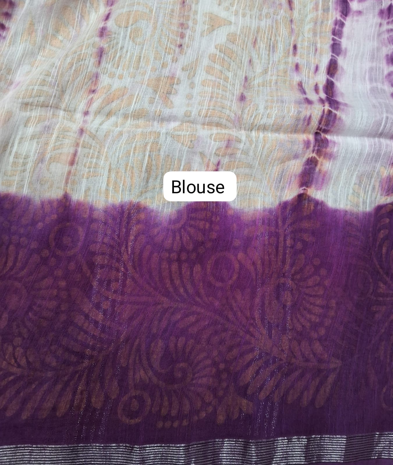 White with Purple Shibori Khadhi Cotton Saree Blouse