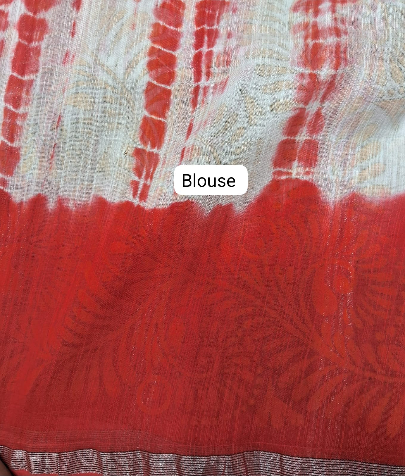 White with Fire Red Shibori Khadhi Cotton Saree Blouse