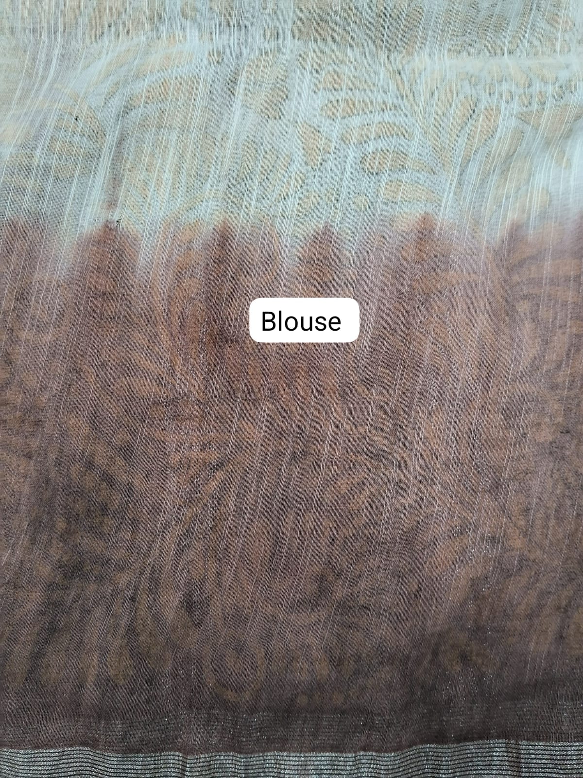 White with Mocha Brown Shibori Khadhi Cotton Saree Blouse