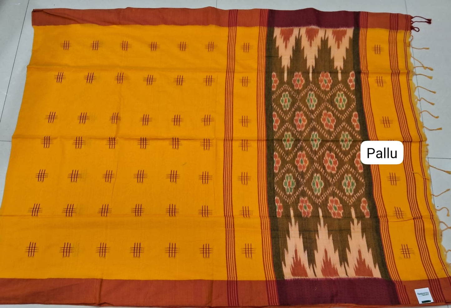 Mango Yellow Khadhi Cotton Saree pallu