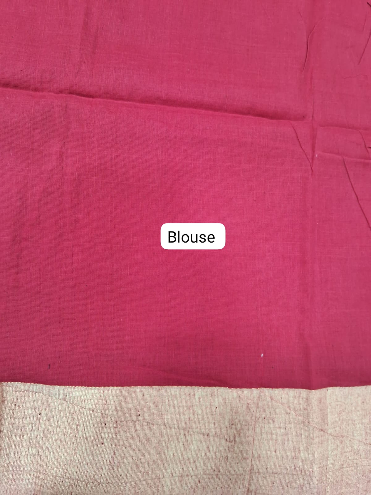 Candy Red Khadhi Cotton Saree Blouse