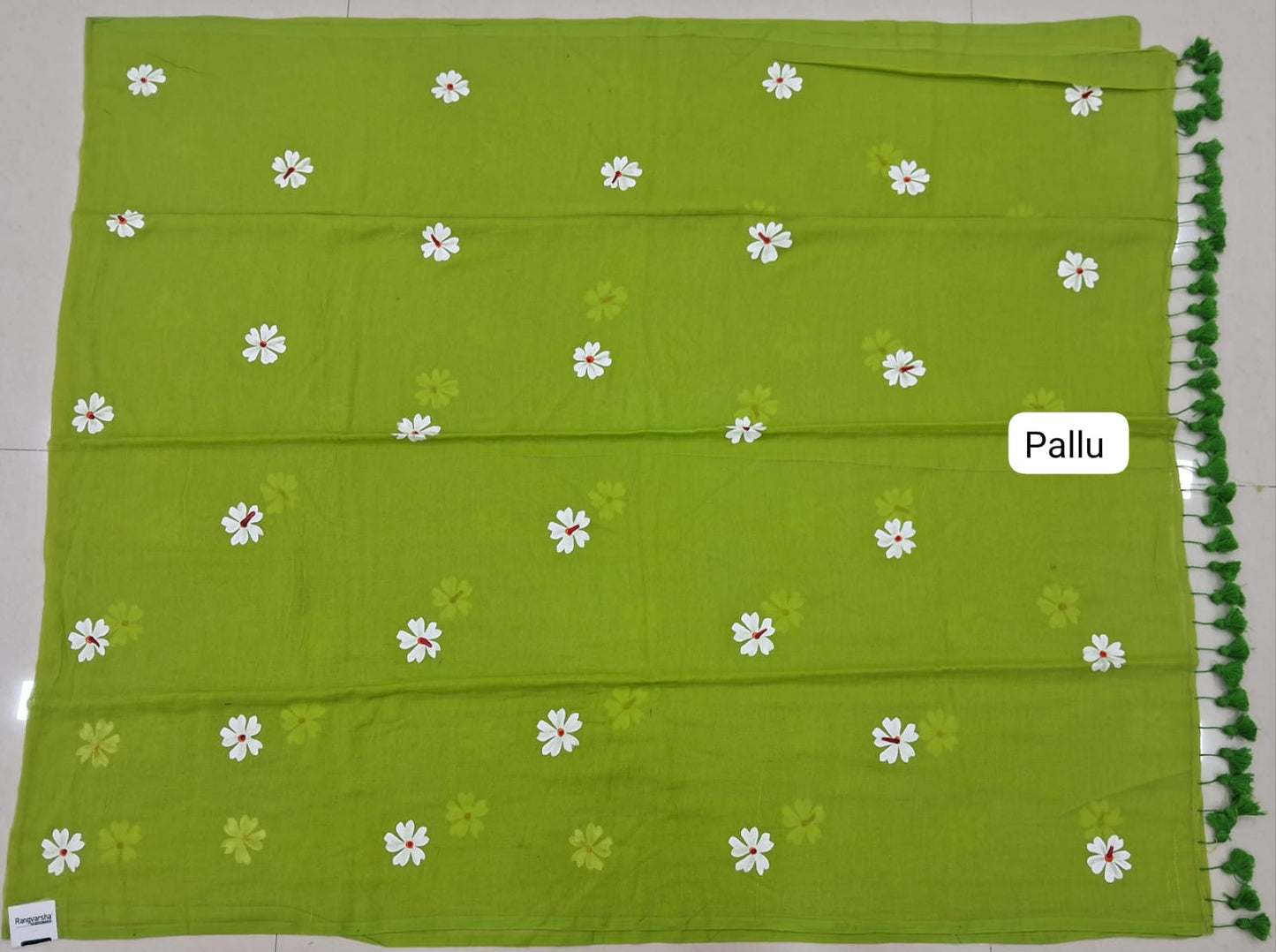 Bright Green Khadhi Cotton Saree pallu