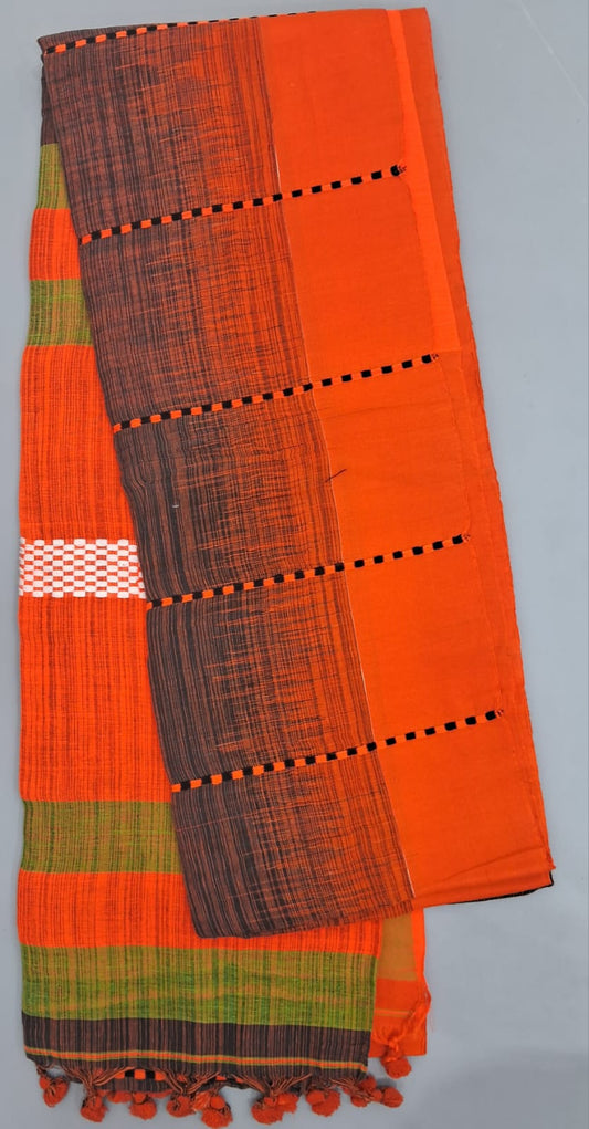 Black and Orange shaded Khadhi Cotton Saree
