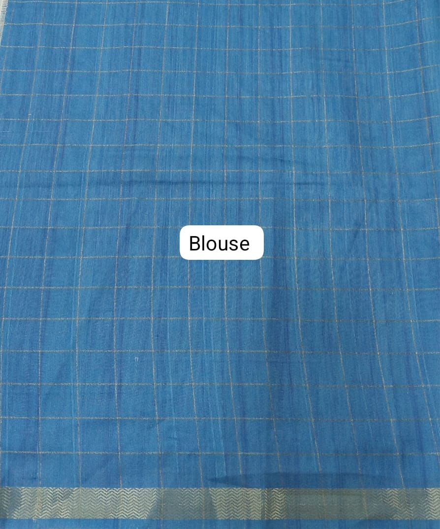Aqua Blue Tussar Saree Blouse