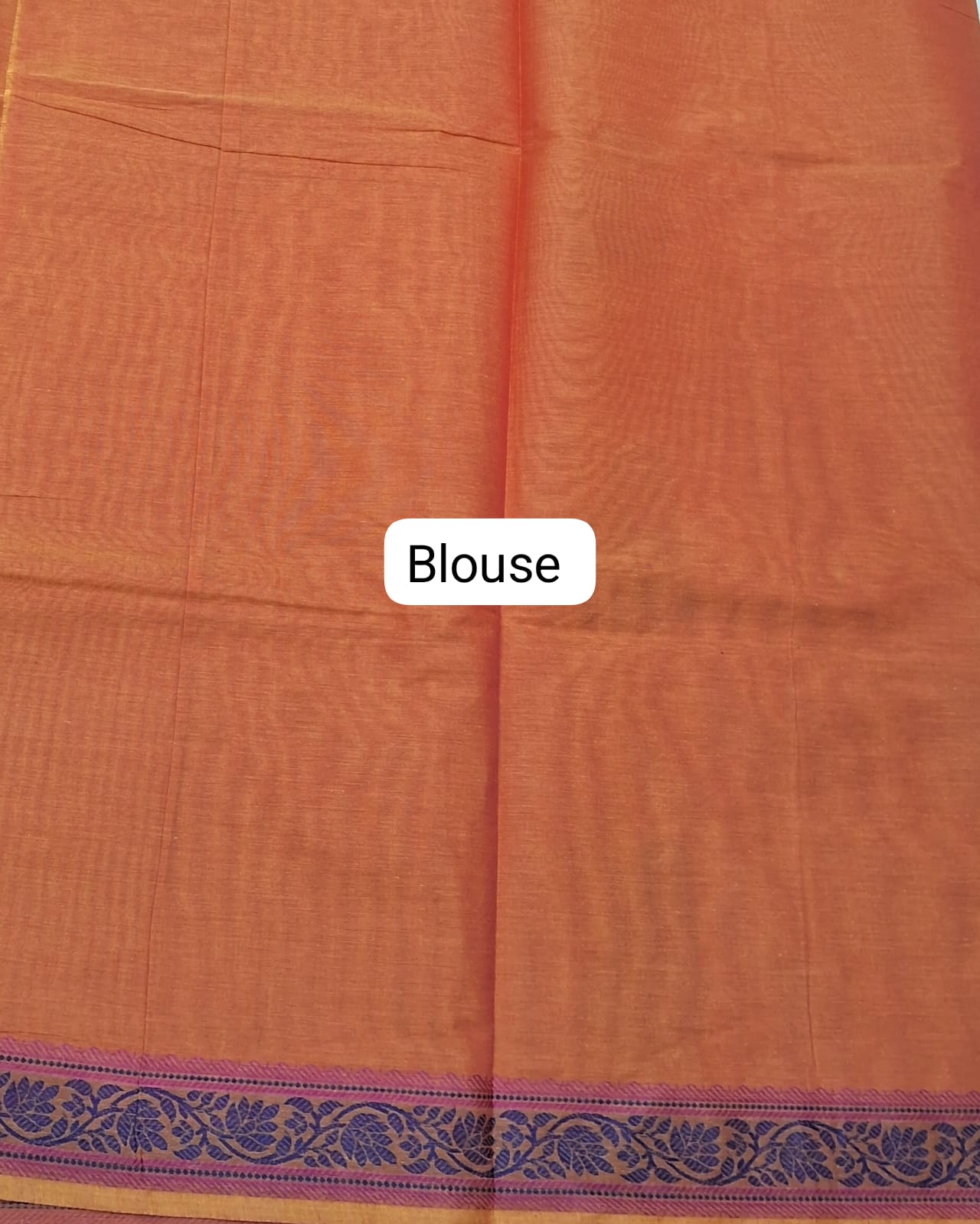 Dark Yellow Korvai Kanchi Cotton Saree Blouse