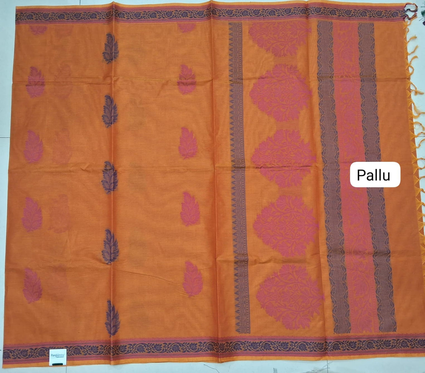 Tangerine Yellow Korvai Kanchi Cotton Saree