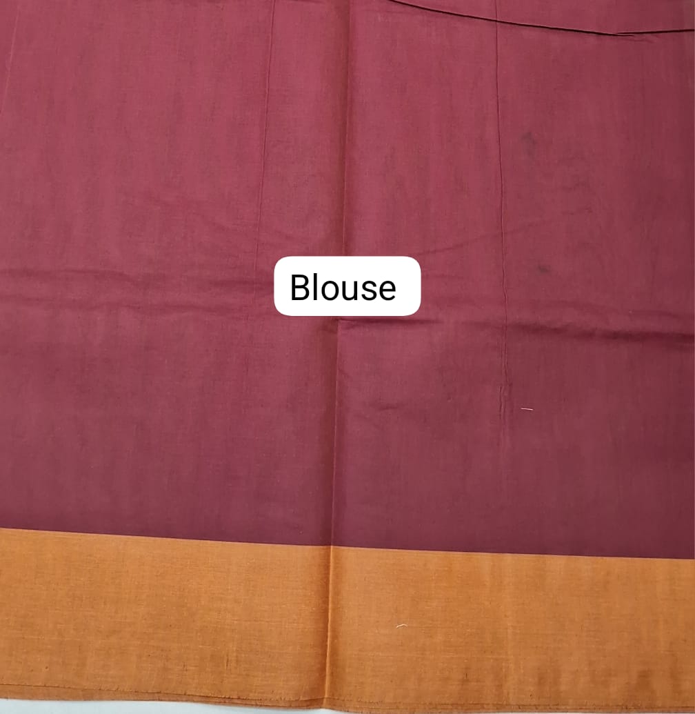 Brick red Korvai Kanchi Cotton Saree Blouse