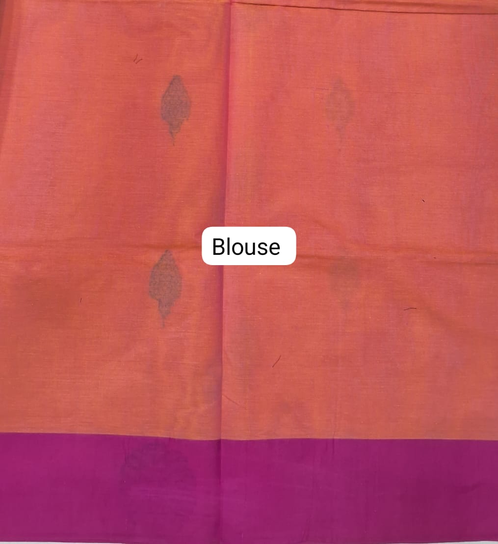 Dark Peach Korvai Kanchi Cotton Saree Blouse