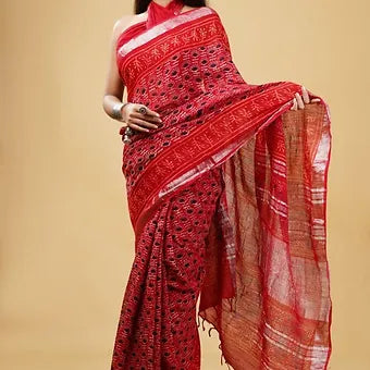 Red Linen Saree