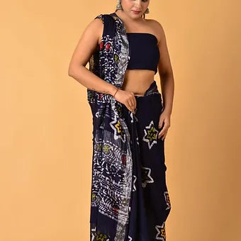 Navy Blue Linen Saree