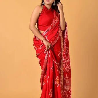 Tomato Red Linen Saree