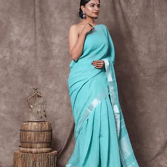 Sea green Linen Saree
