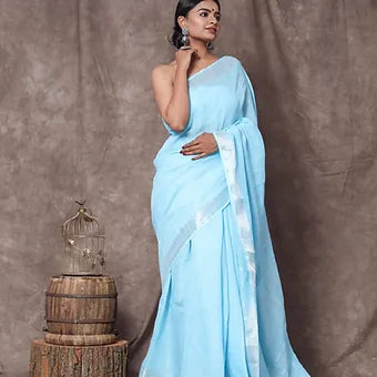 Sky Blue Linen Saree