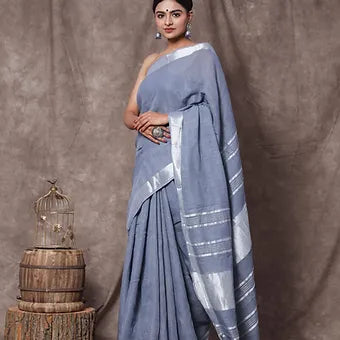 Grey Linen Saree