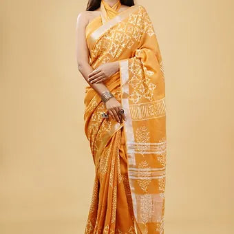 Mustard Yellow Linen Saree
