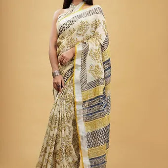 Cream Linen Saree