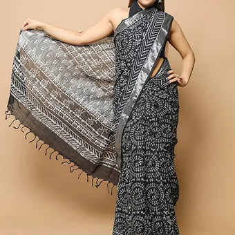 Black Linen Saree