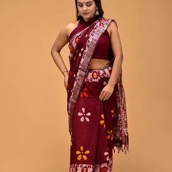 Maroon Linen Saree