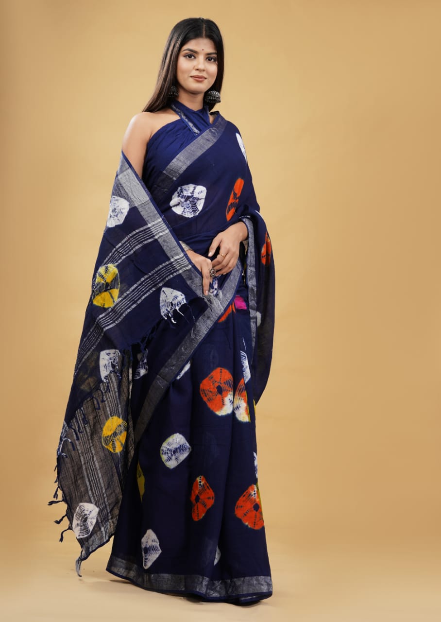 Dark blue Linen Saree