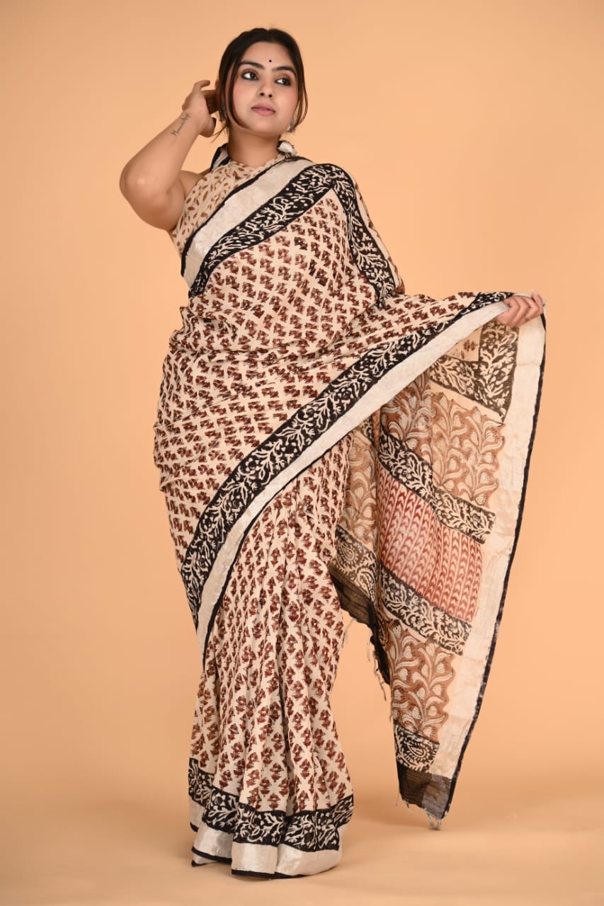 Beige Linen Saree