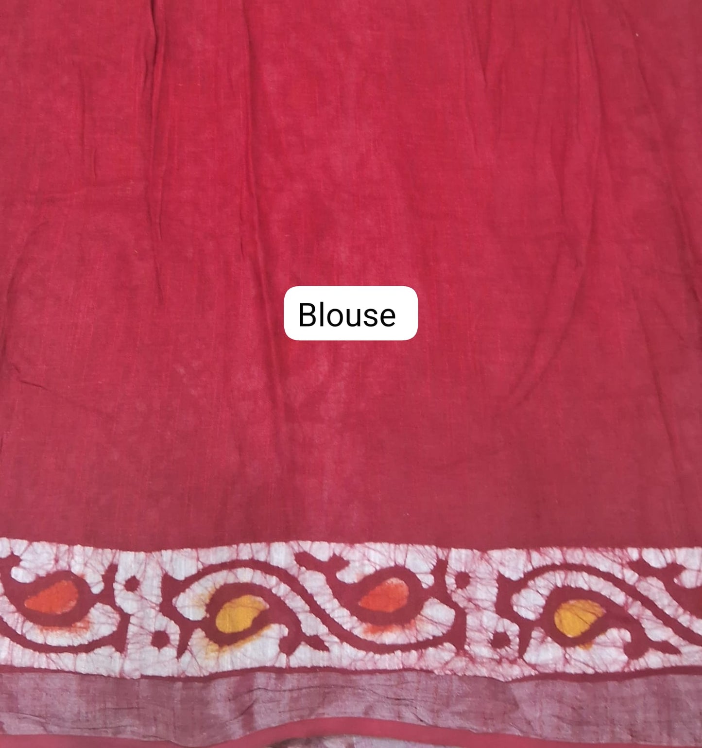 Red and White shibori-printed Linen Cotton Saree Bouse