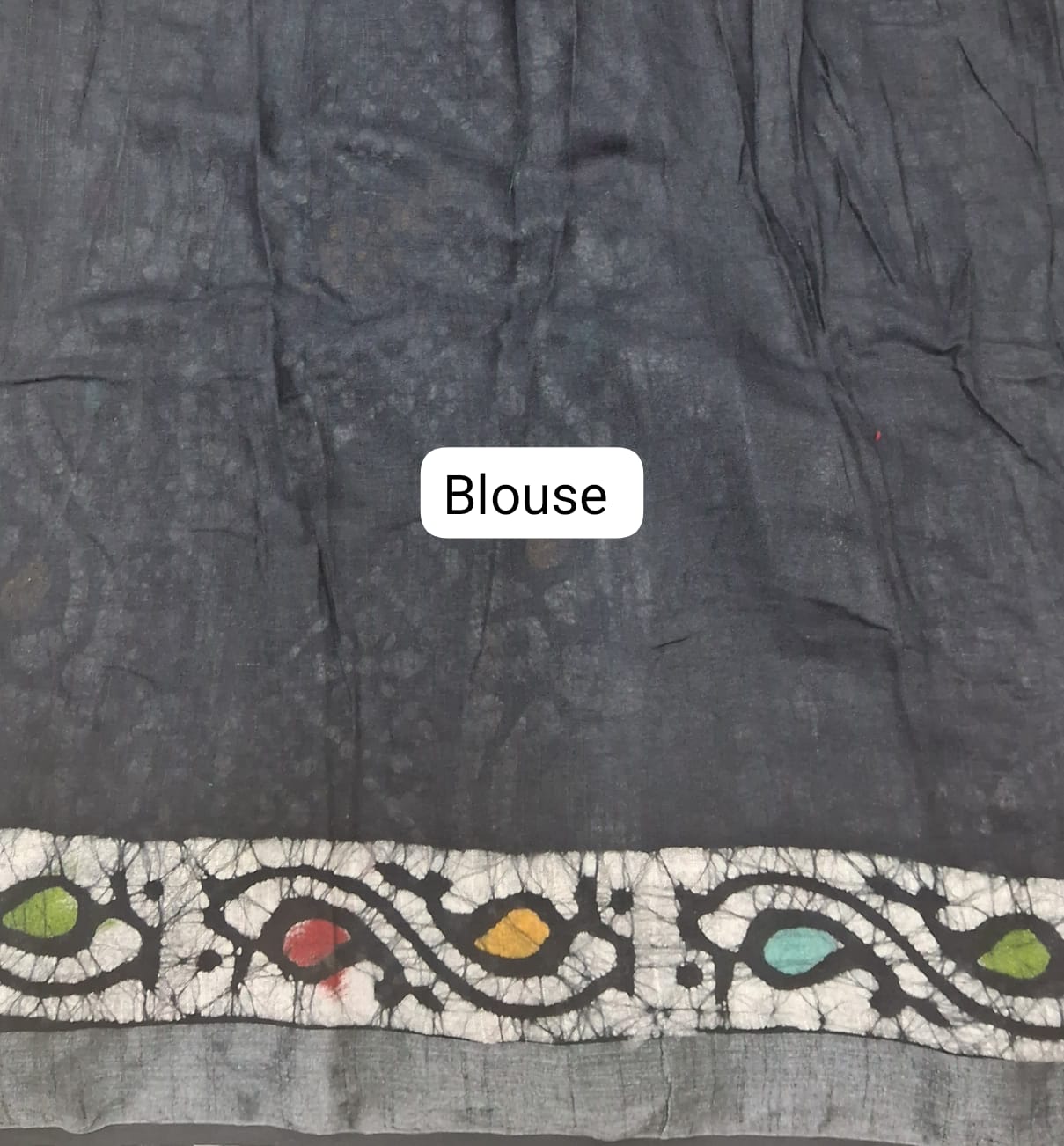 Grey and Black shibori-printed Linen Cotton Saree Blouse