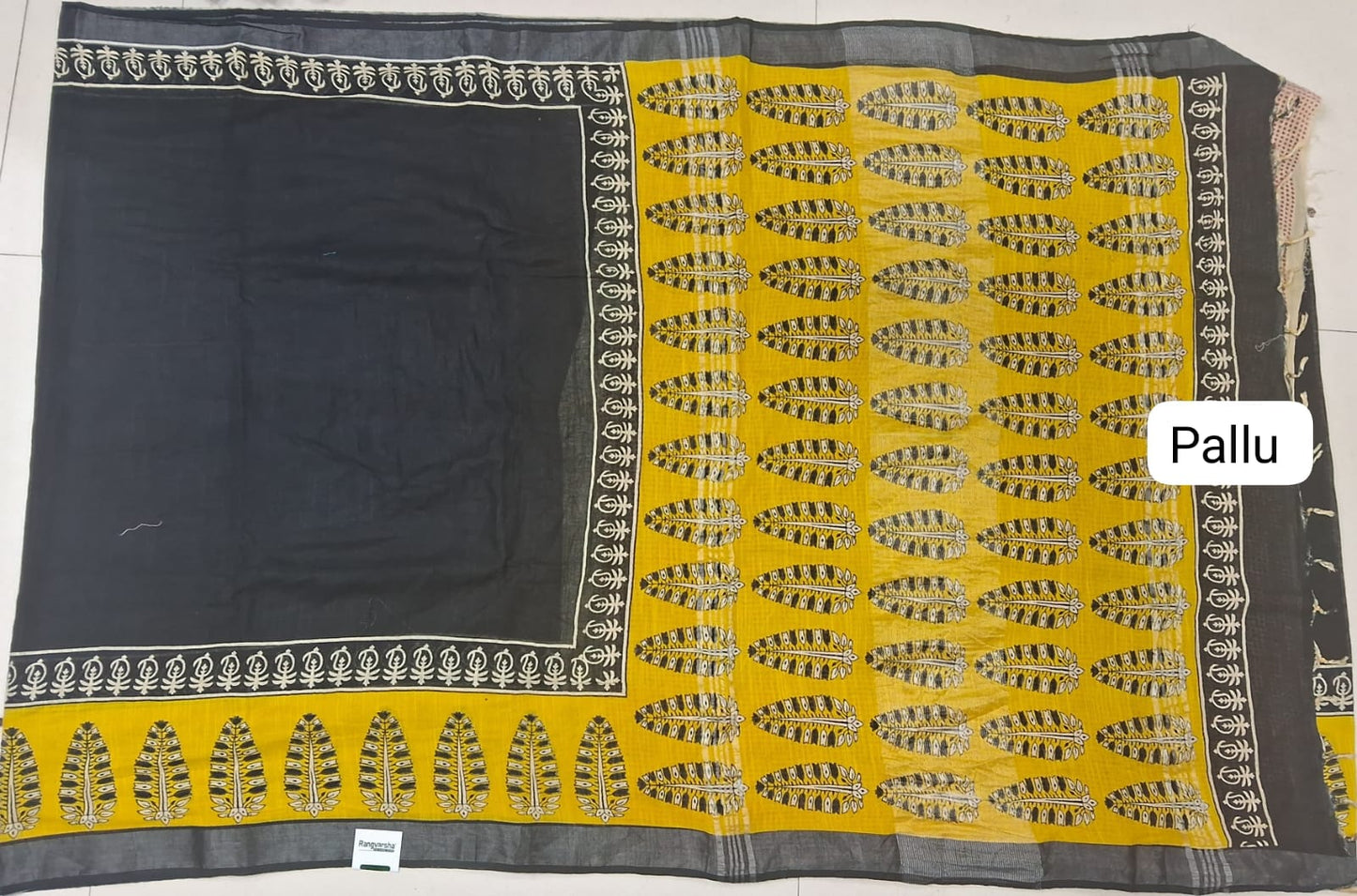 Black Linen Cotton Saree Pallu