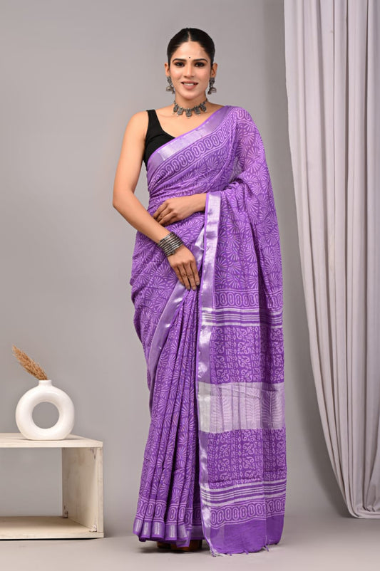 Purple Linen Cotton Saree