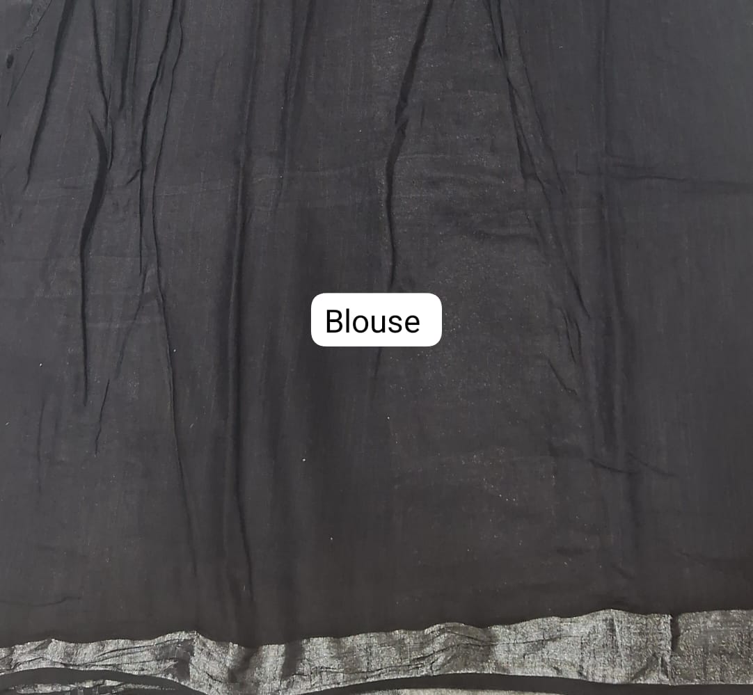 Black and white Shibori-printed linen cotton saree Blouse