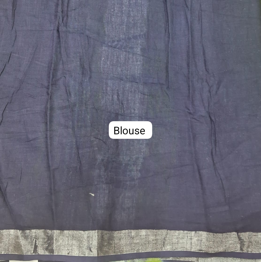 Dark blue Linen Cotton Saree Blouse