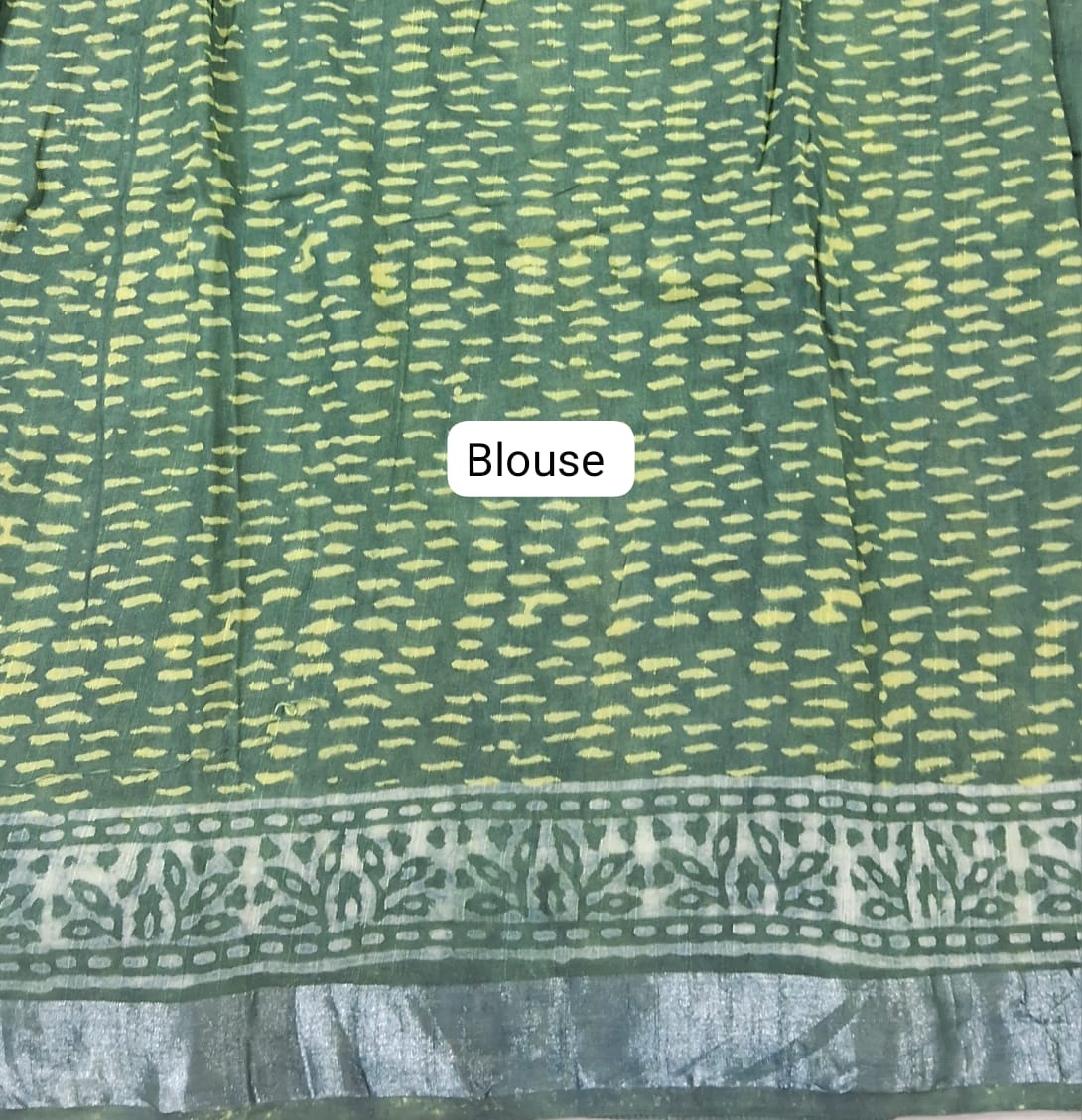 Green linen cotton saree Blouse