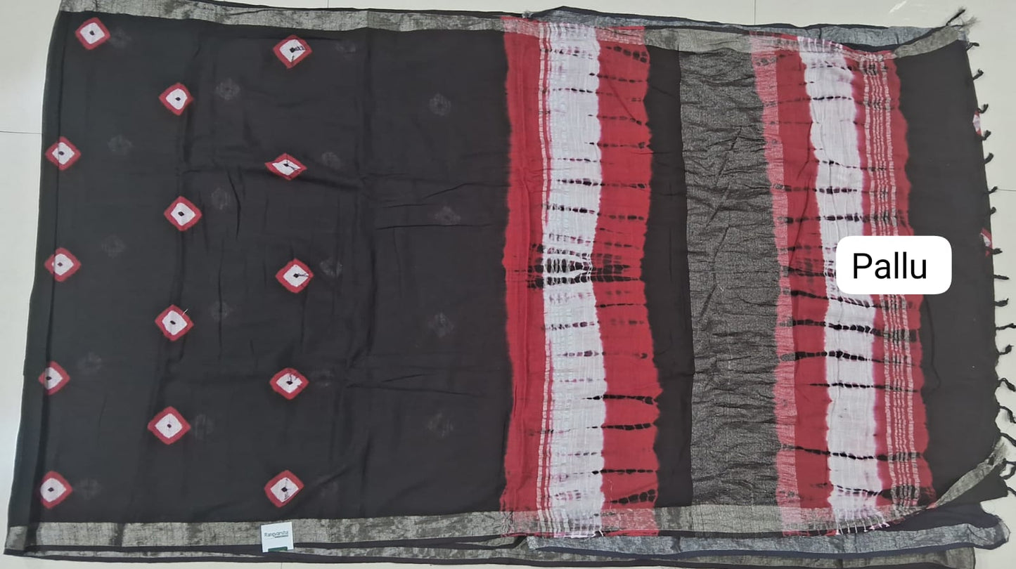 Black linen cotton saree Pallu
