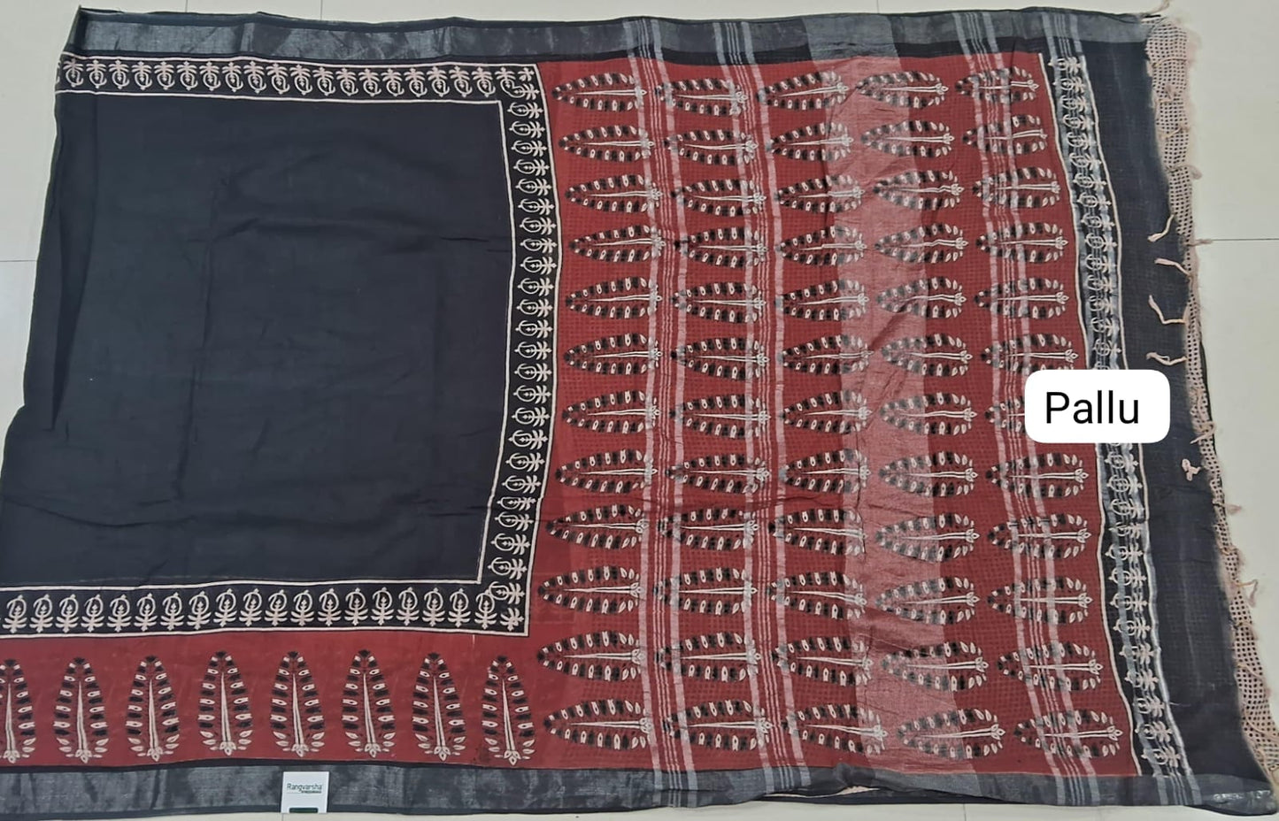 Black Linen Cotton Saree Pallu