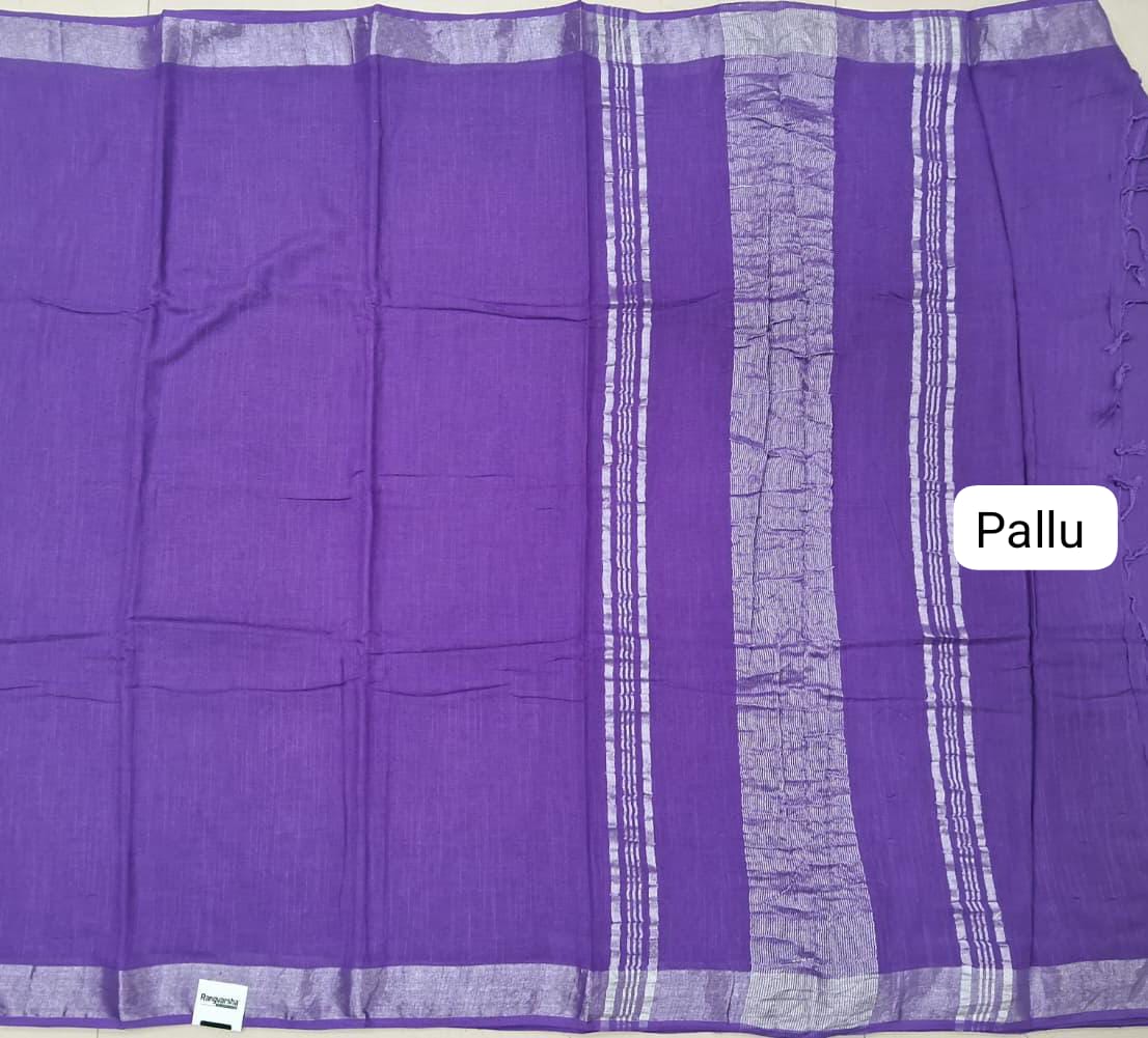 Lavender Plain Linen Cotton Saree pallu