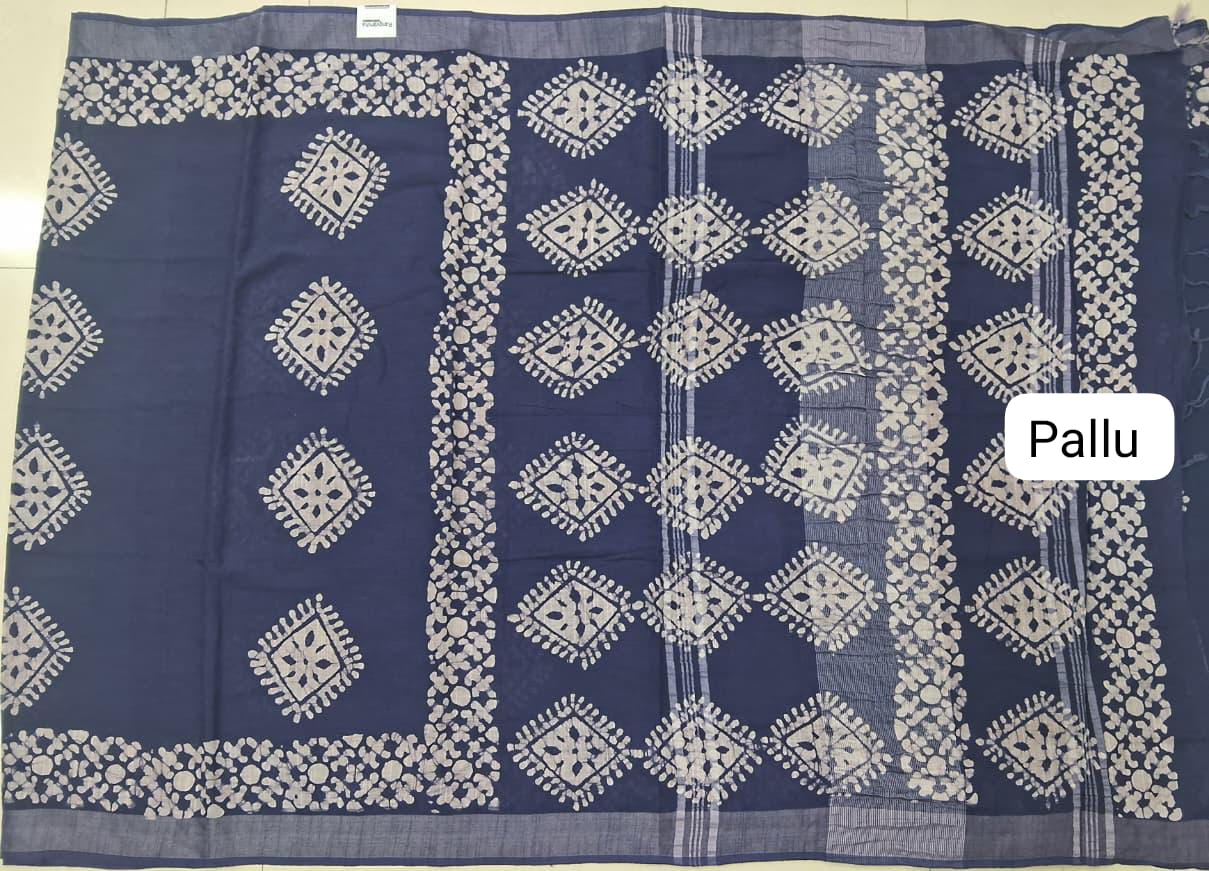 Blue Linen Cotton Saree pallu
