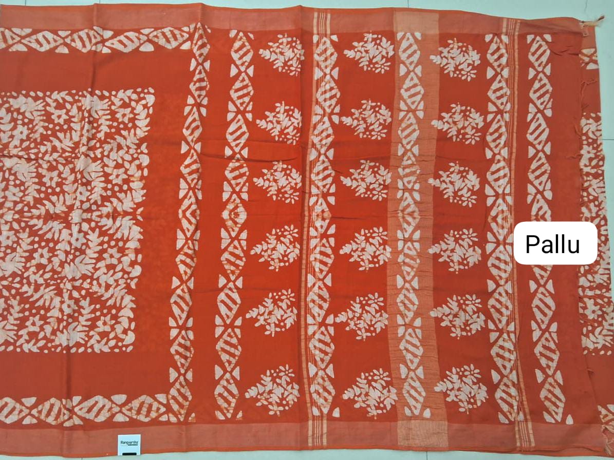 Orange Linen Cotton Saree pallu