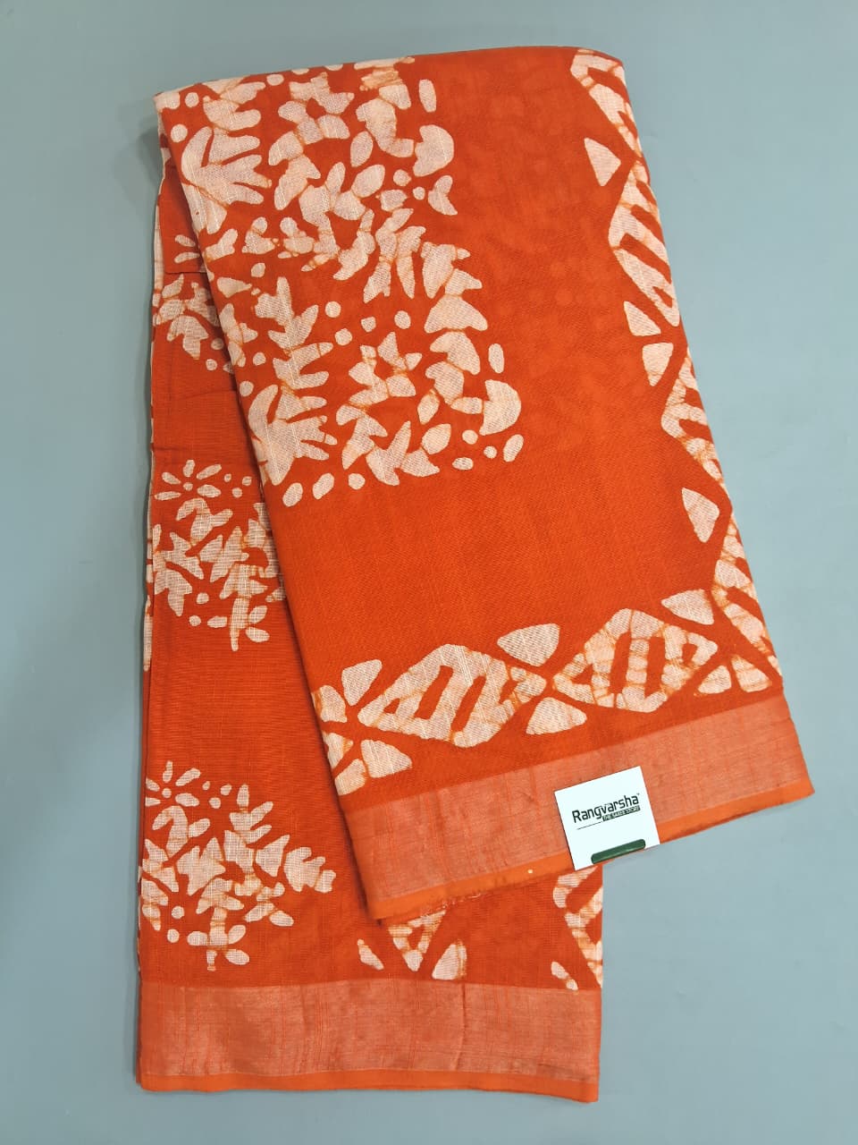 Orange Linen Cotton Saree