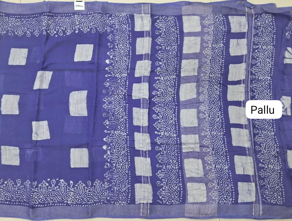 Lavender Linen Cotton Saree pallu