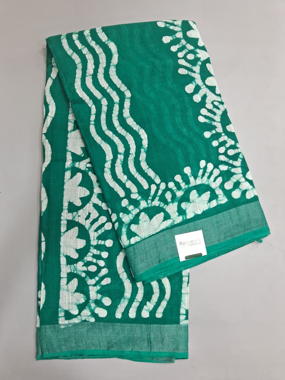 Rama Green Linen Cotton Saree