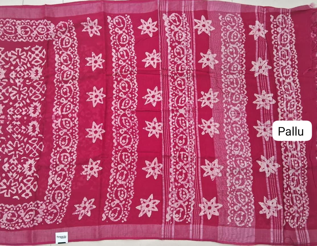 Pink Linen Cotton Saree pallu