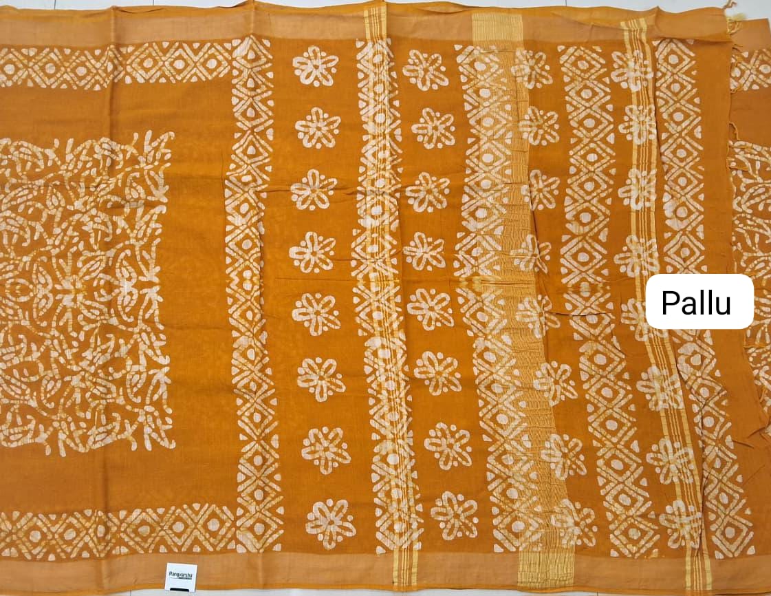 Mustard Yellow Linen Cotton Saree pallu