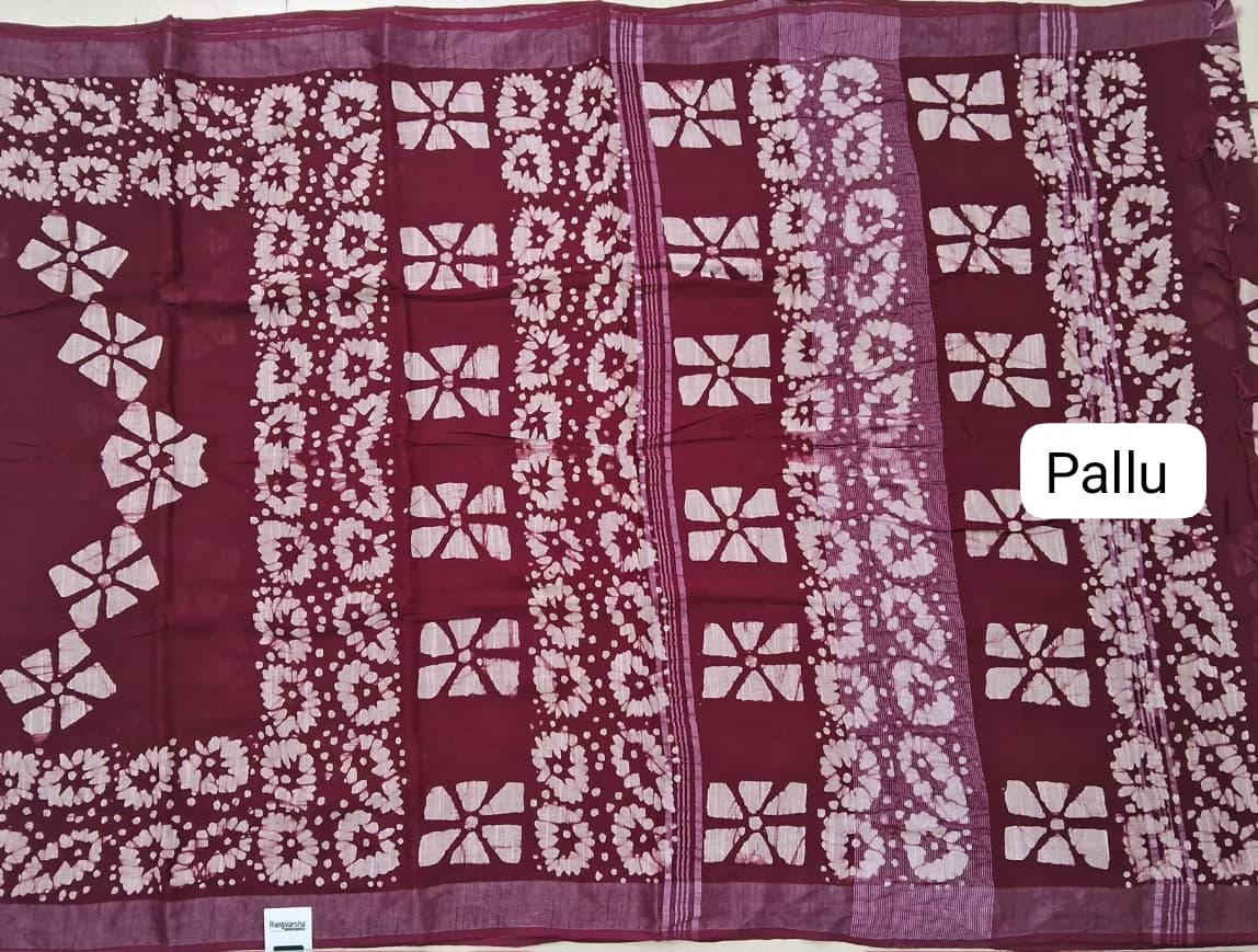 Maroon Linen Cotton Saree pallu