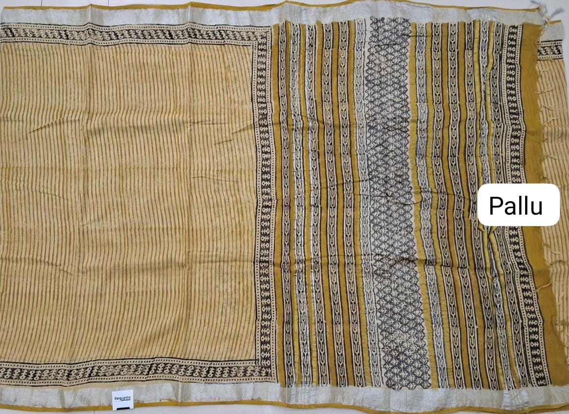 Beige Linen Cotton Saree pallu