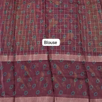 Rama Green Semi Linen Saree blouse