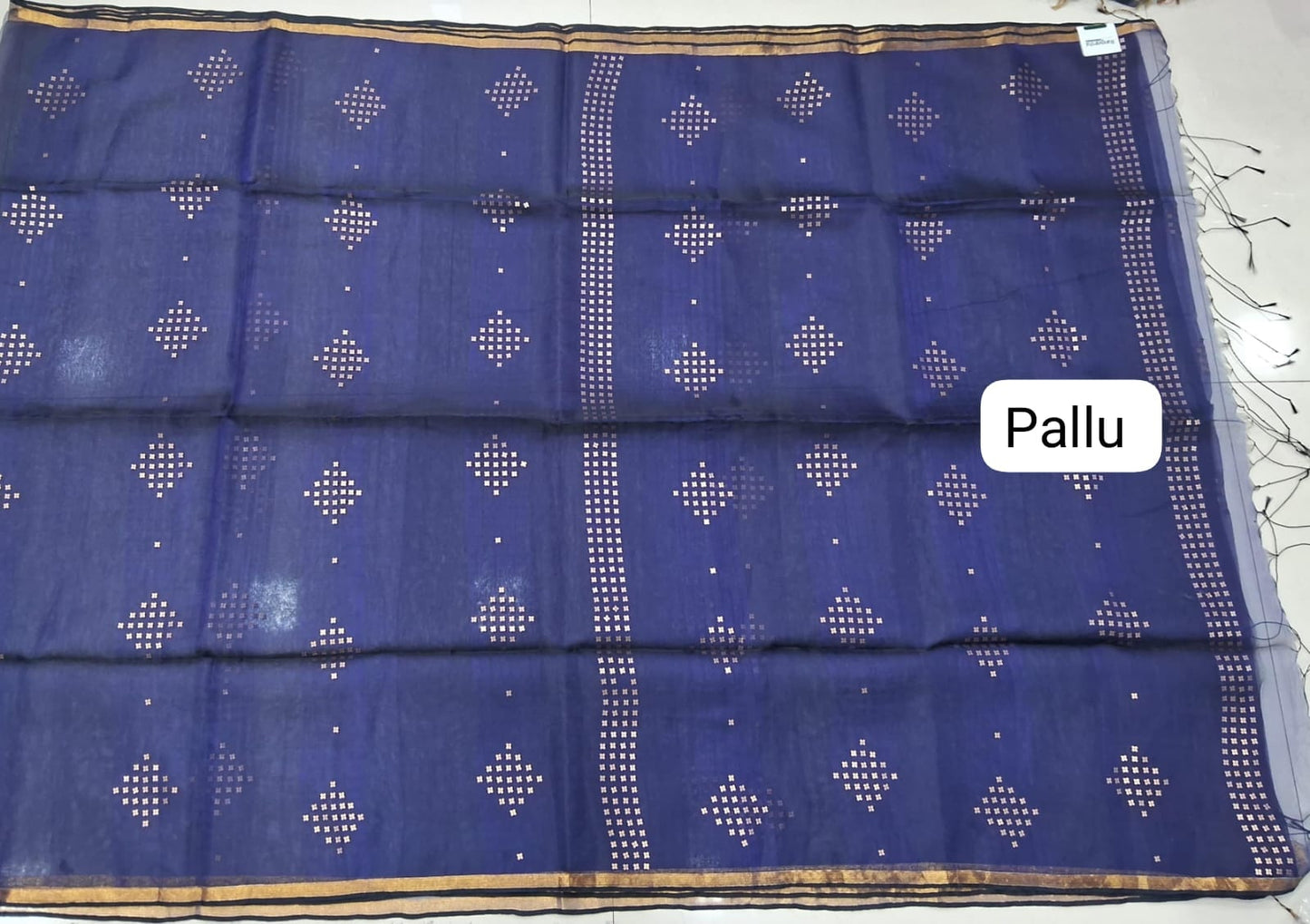Navy Blue Muslin Saree pallu