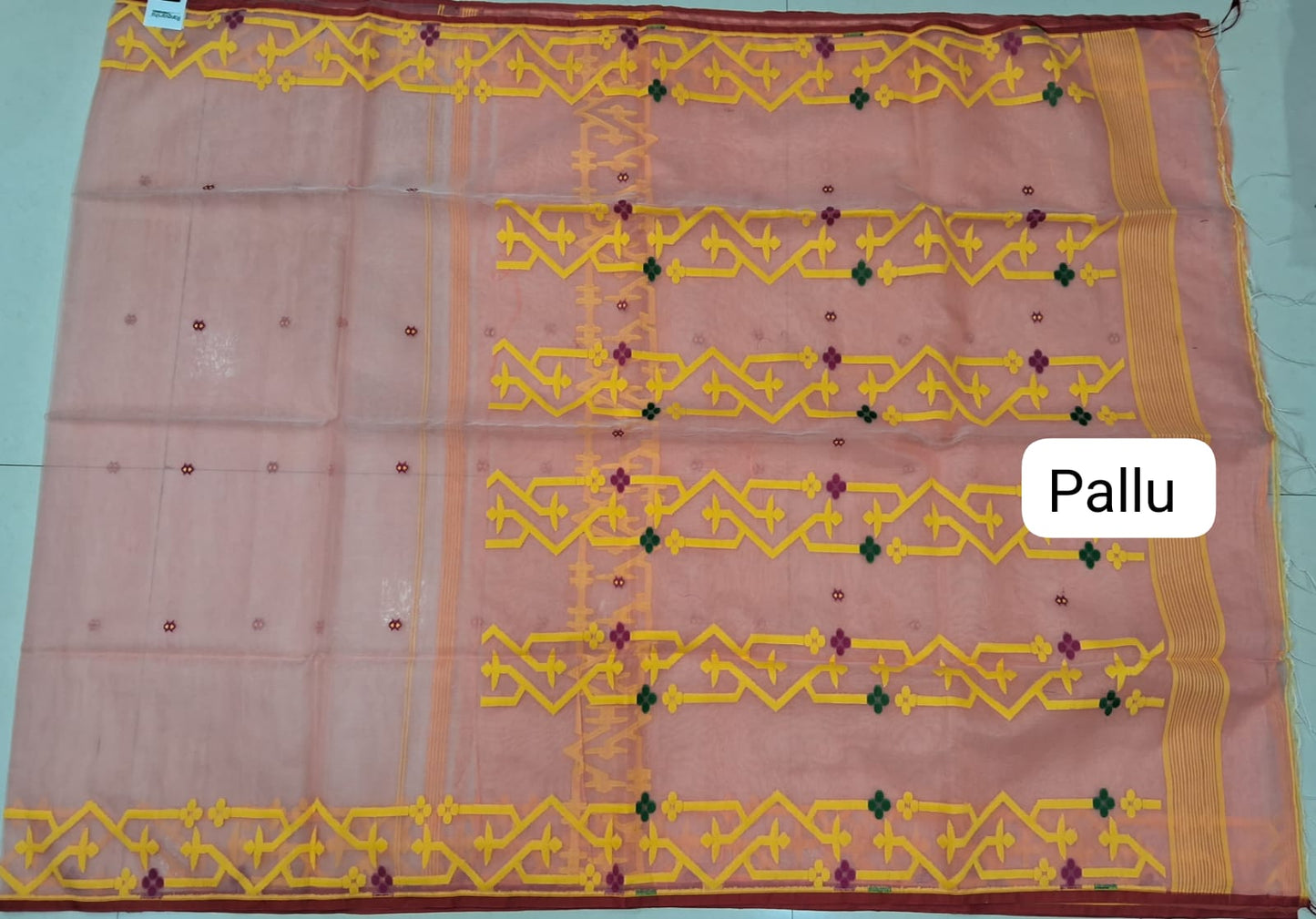 Peach Muslin Saree Pallu