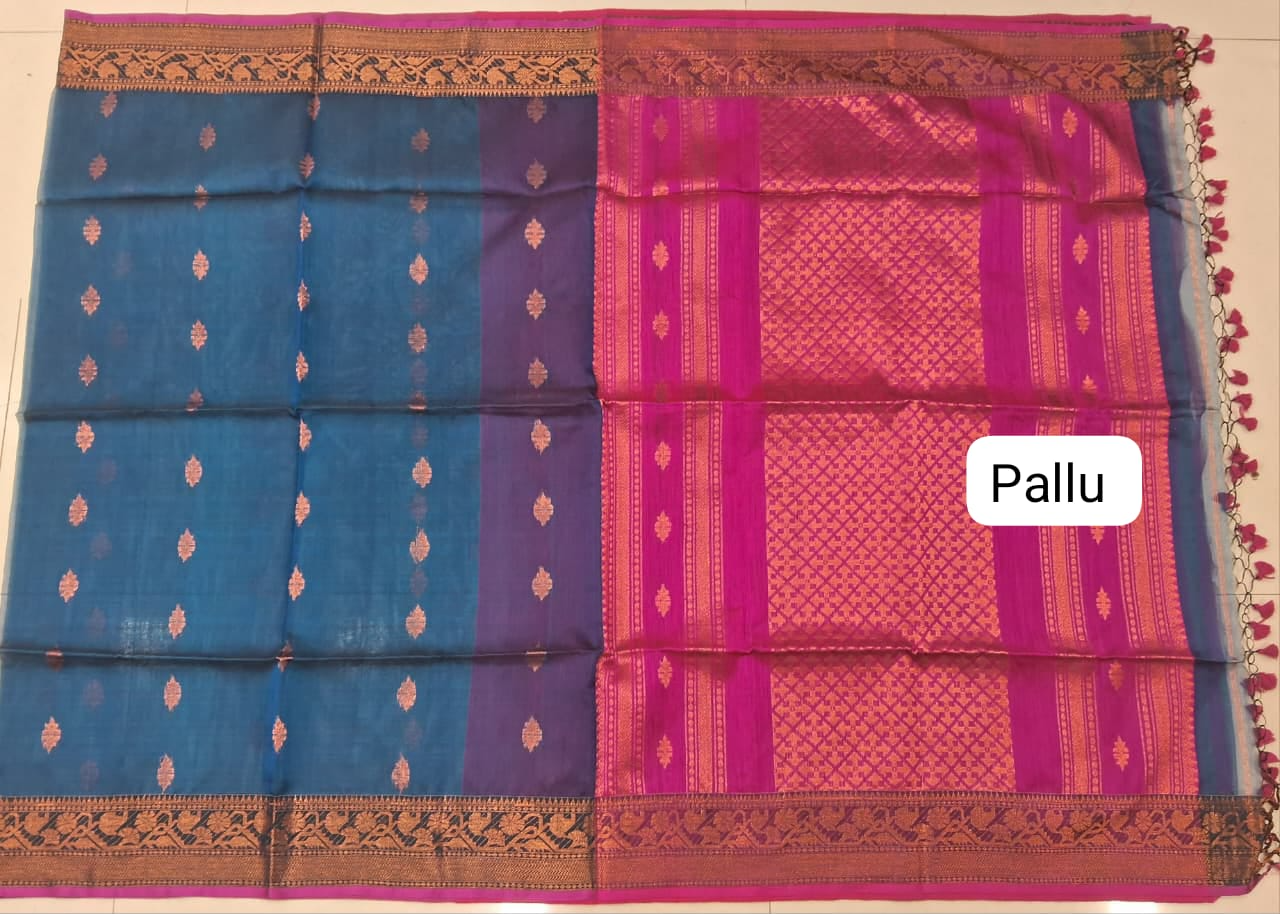 Royal Blue Muslin Saree Pallu