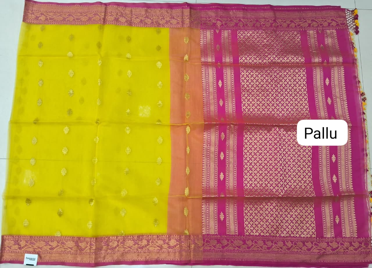 Mango Yellow Muslin Saree Pallu